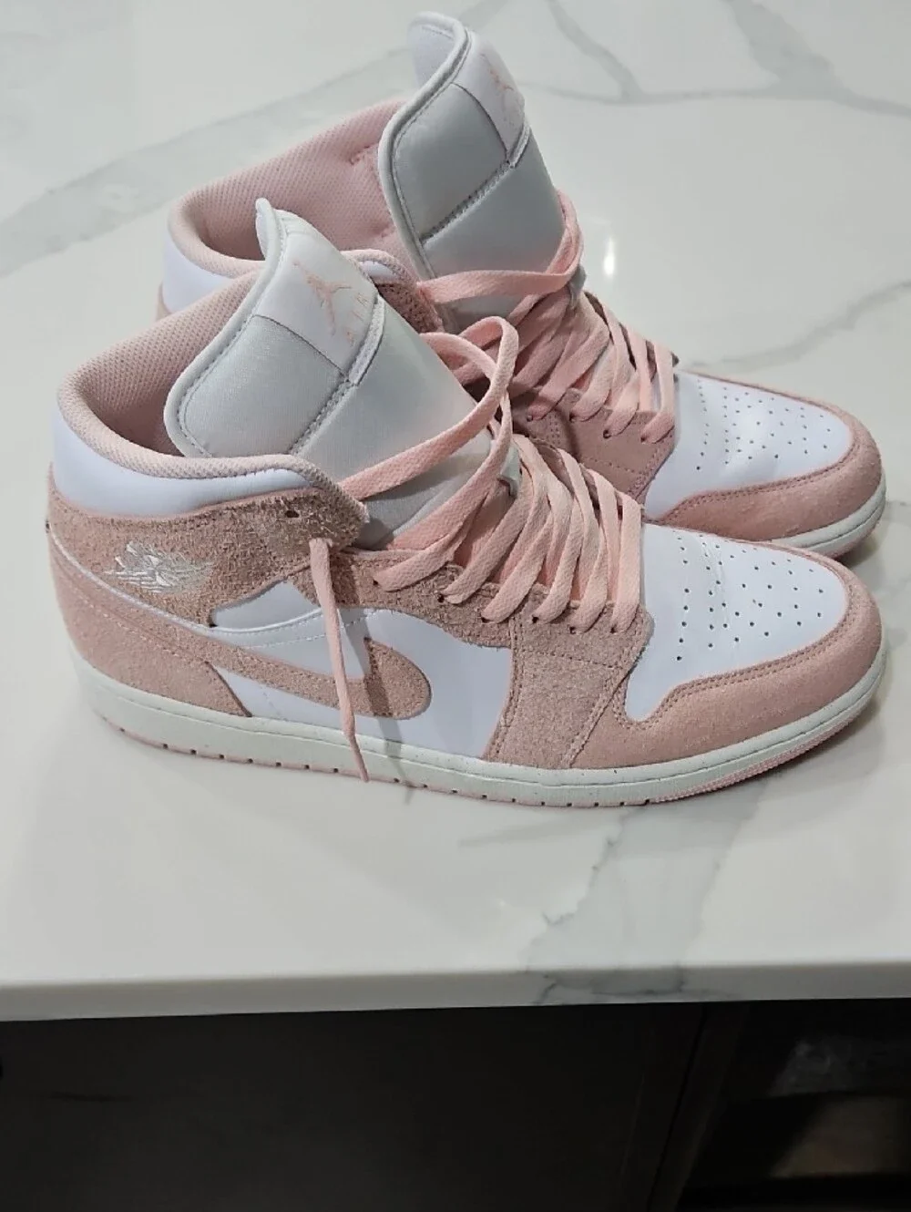 Nike Air Jordan 1 Mid — Light Pink and White Mens Sneakers